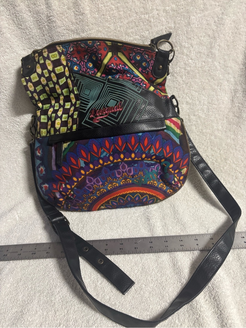 Desigual Colorful Mandala Patchwork Crossbody Bag with Black Strap